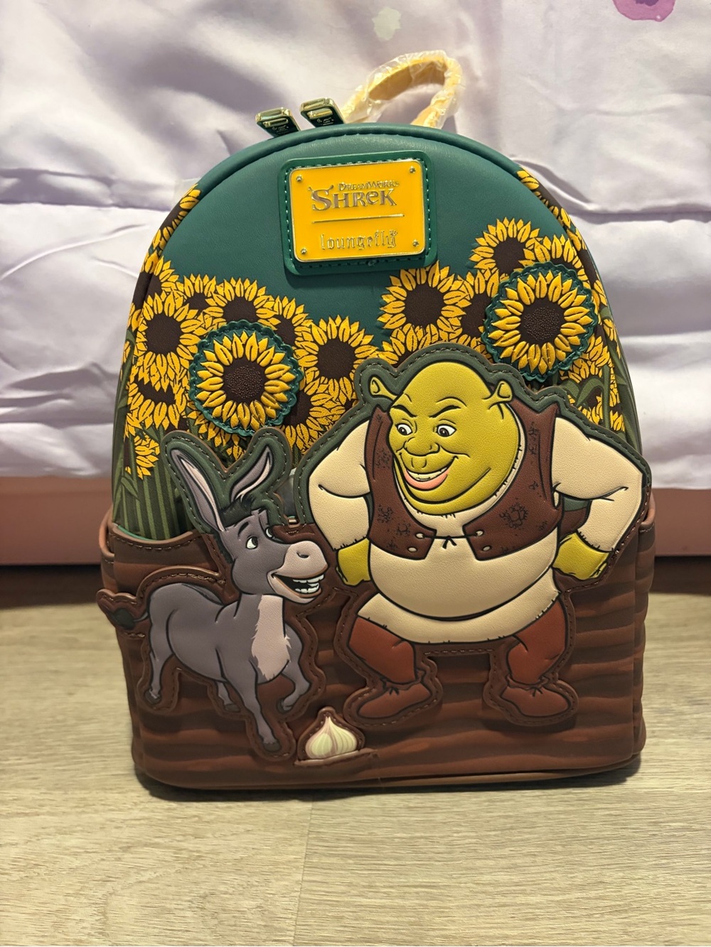 Loungefly Shrek & Donkey Sunflower Mini Backpack - Green/Yellow